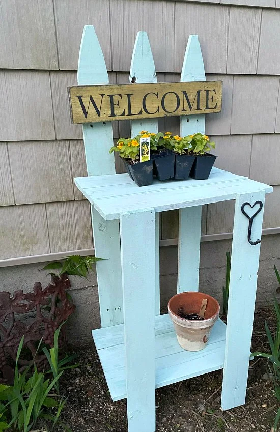 Secret Garden picket fence potting table