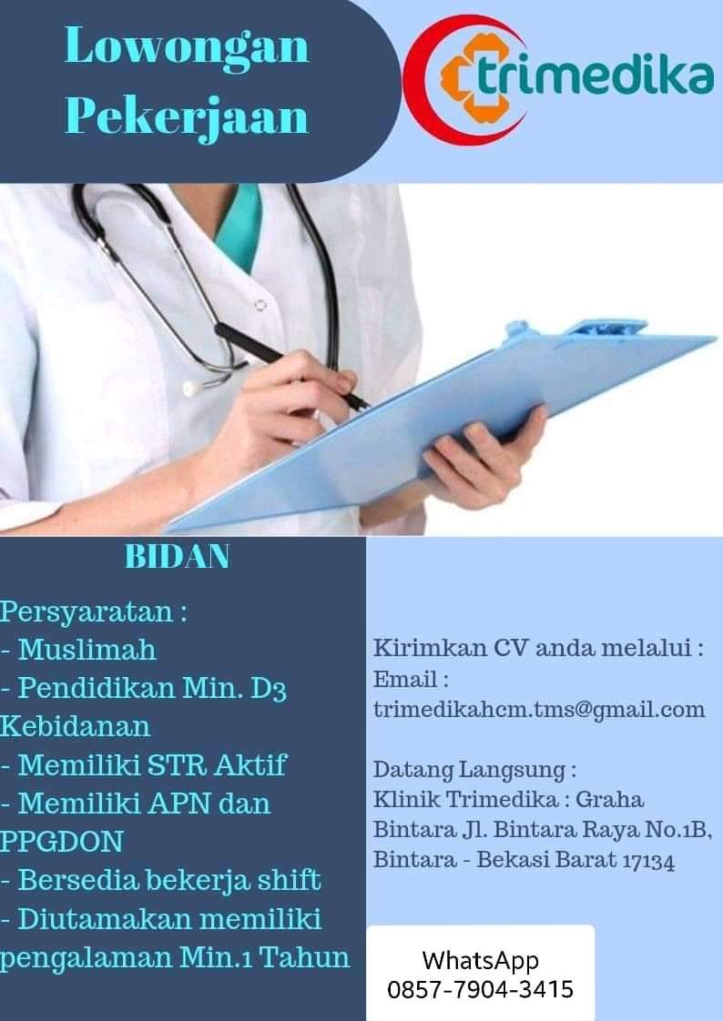 Lowongan Kerja Bidan Terbaru di Klinik Trimedika Bekasi, Jawa Barat