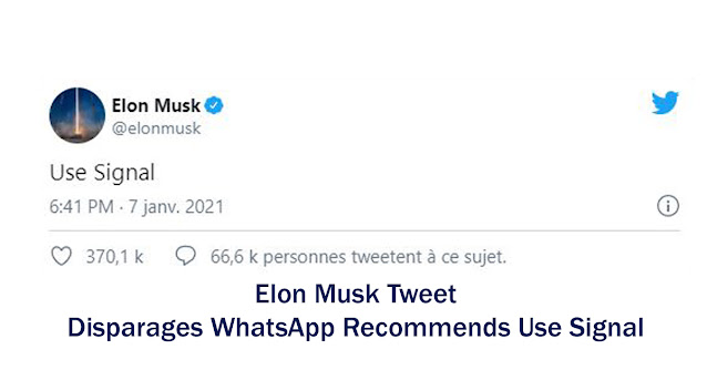 Elon Musk Tweet Disparages WhatsApp Recommends Use Signal