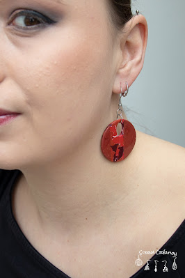 Boucles oreilles pâte polymère marbre rouge Sculpey Pardo Stenna Création