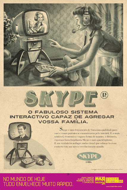Como seria uma propaganda do Skype nos anos 1940-50-60 no século XX