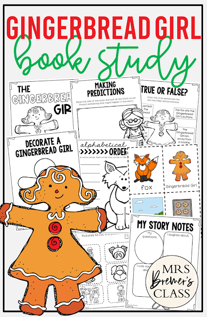 The Gingerbread Girl book activities unit with Common Core aligned literacy companion activities and a craftivity for Kindergarten and First Grade