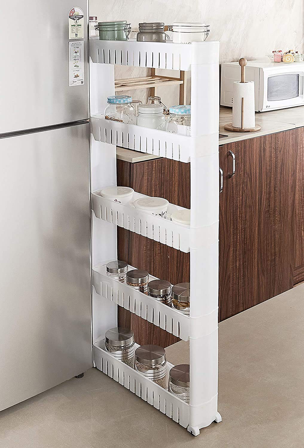 5 Tier Slim Multipurpose Storage Rack Space Saving Storage Organizer