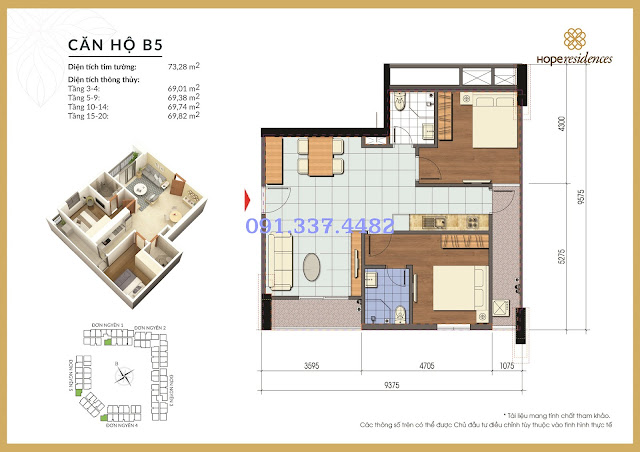 Mặt bằng thiết kế tòa Đơn Nguyên 4 Hope Residences Phúc Đồng