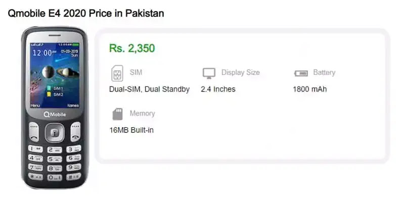 QMobile E4 Price in Pakistan & Specs