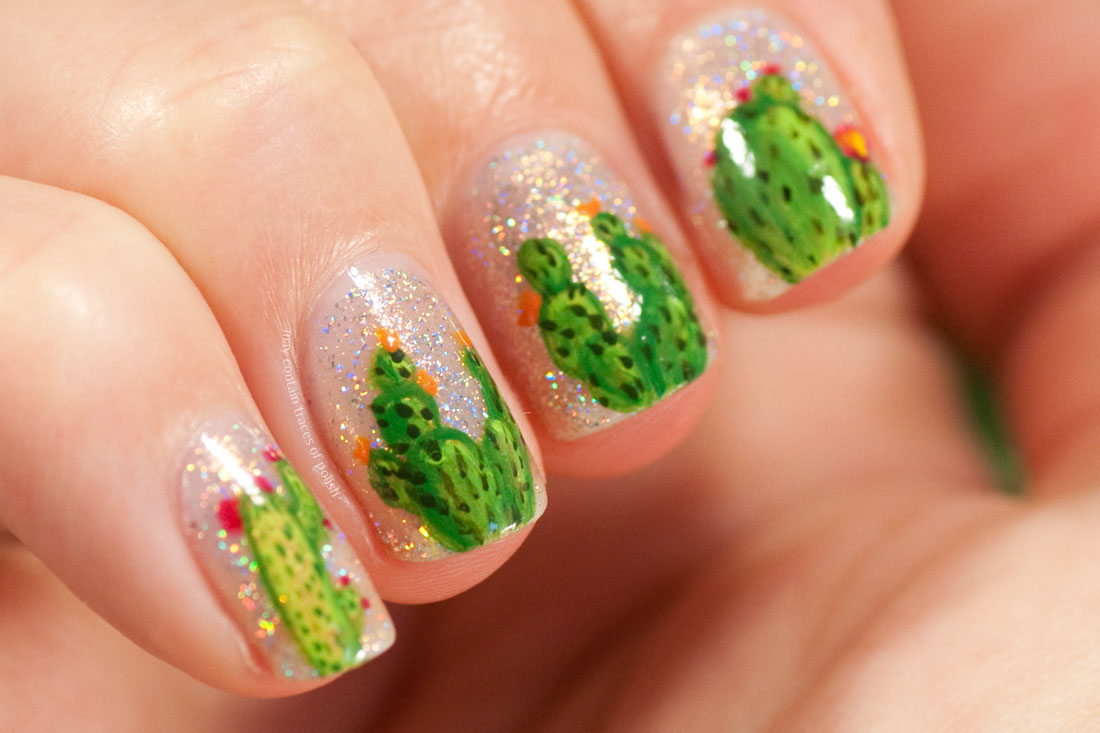 Freehand Cacti Nail Art - green cactus manicure