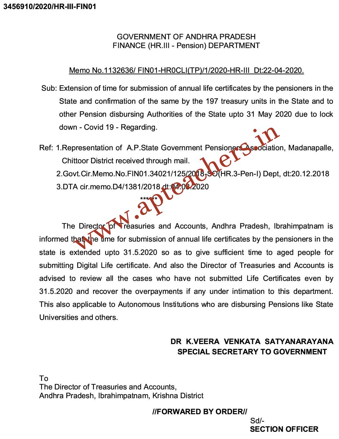 Pensioners Annual Life Certificates Submission Time extended up to 31st