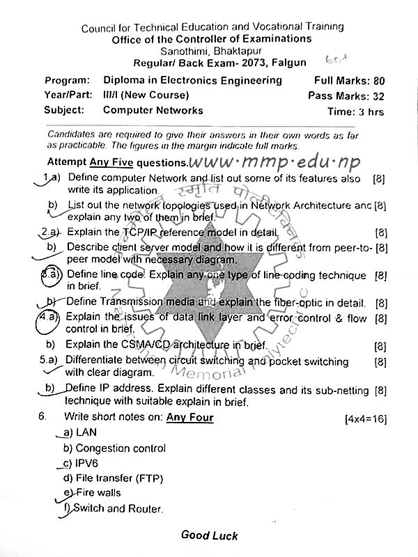 Computer Networks Question Papers CTEVT