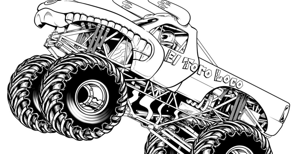 Gambar Mewarnai Monster Truck Untuk Anak PAUD dan TK