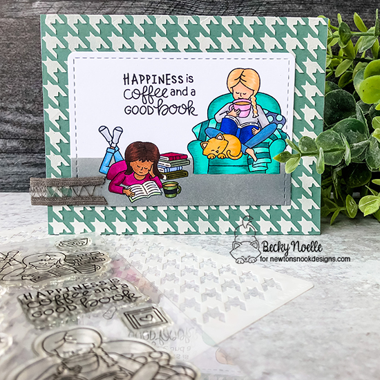 Happiness is coffee and a good book by Becky features Sips & Stories, Houndstooth, and Frames & Flags by Newton's Nook Designs; #newtonsnook