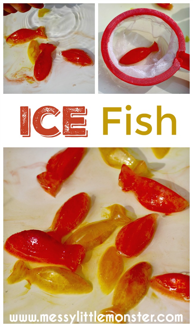 Ice fish sensory play idea for toddlers and preschoolers.  Simple science that is simple to set up.  A fun summer themed activity for kids. 