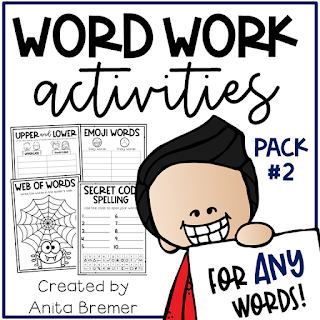 Word work activities for ANY words! Word work is an essential part of language learning in the primary grades. Make word work FUN while LEARNING takes place! There are seventeen different word work activities included in this pack. They can be used for absolutely ANY word learning! Perfect for literacy centers or sub plans. A must have for Kindergarten- Third Grade! #wordwork #wordworkactivities #spelling #1stgrade #2ndgrade #kindergarten