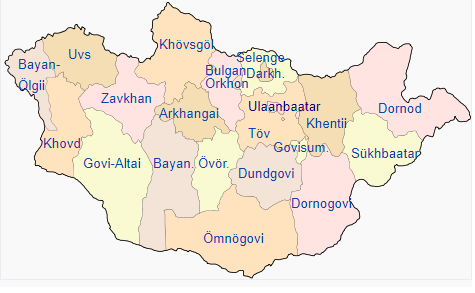 Peta pembagian wilayah administratif Mongolia