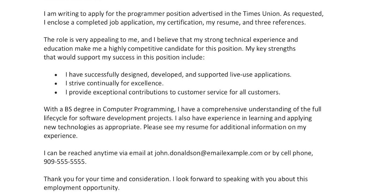 opening job application letter