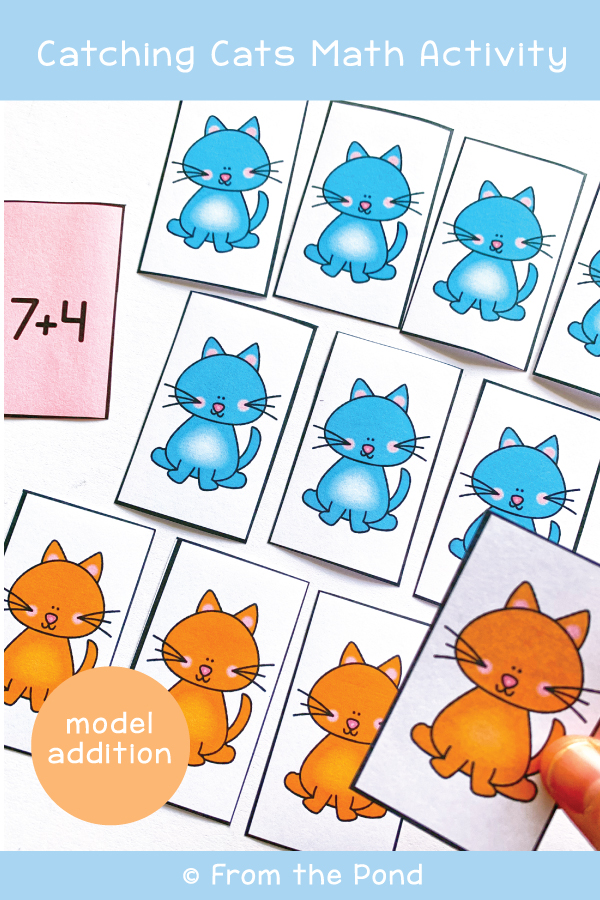 Model Addition to 20 math center game catching cats