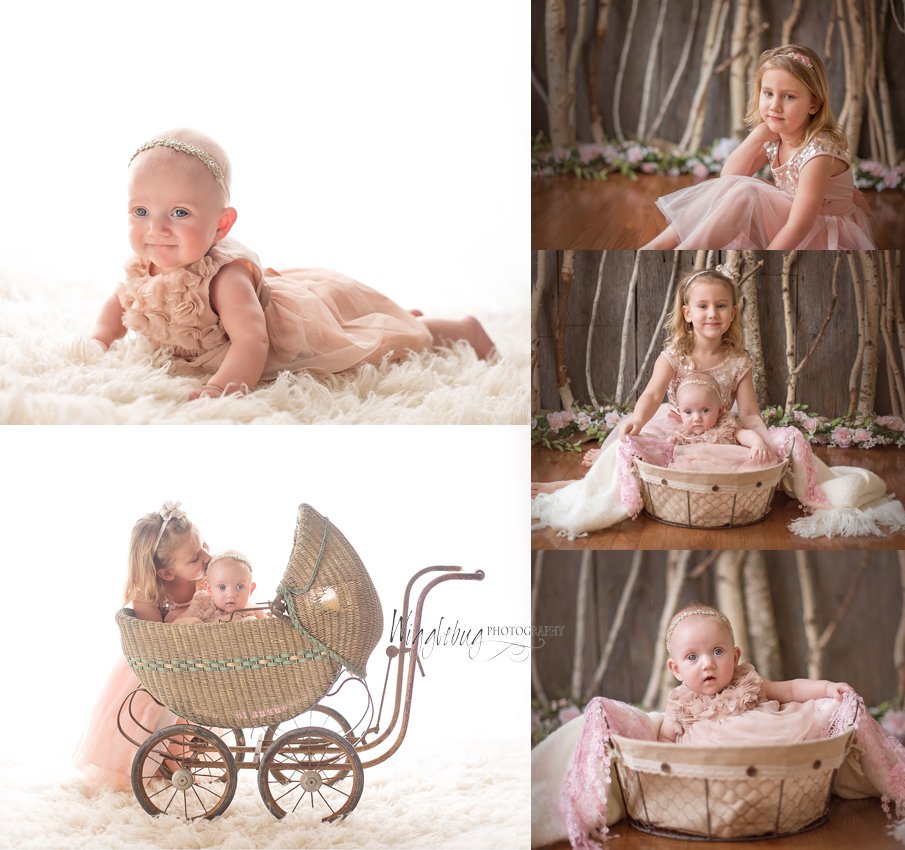 Beautiful sister photos with dream lighting 5 year old and 5 month old girls 