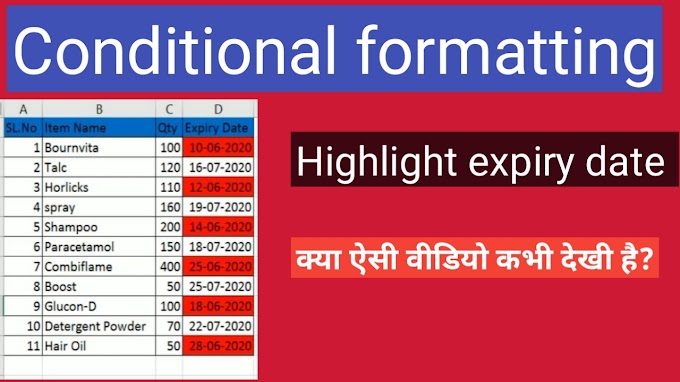 how to highlight expiry date in excel using conditional formatting and today formula in excel in hindi
