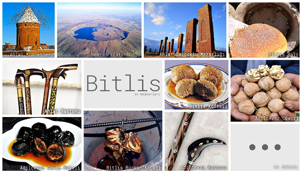 Bitlis'in meşhur şeylerini gösteren resimlerden oluşan kolaj