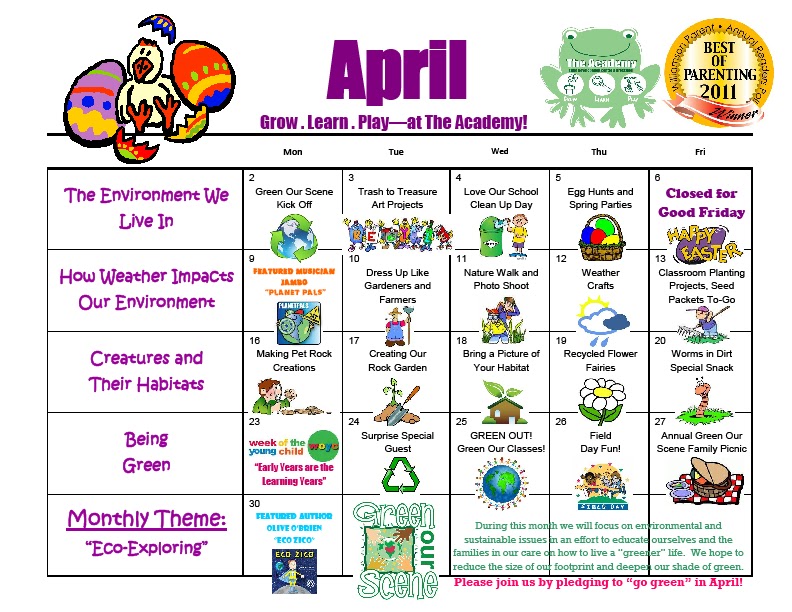 Academy Of Heritage Commons April Event Calendar
