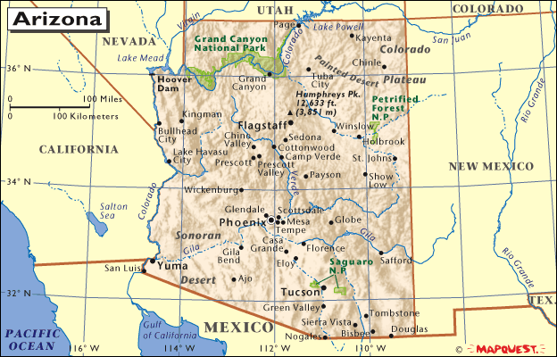 Карта штата аризона арена