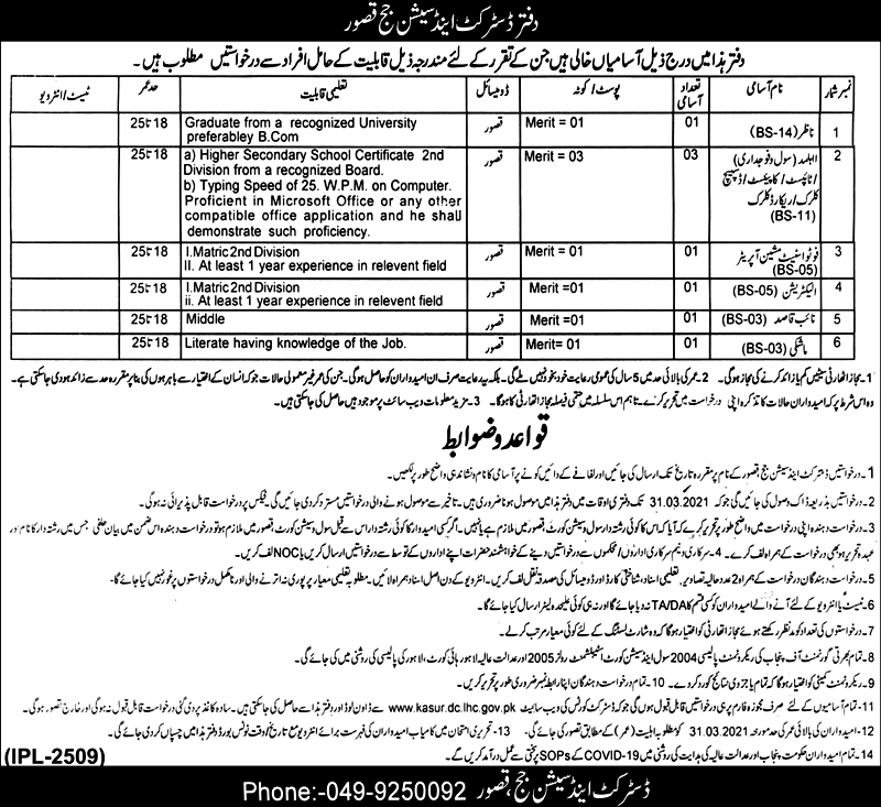 Latest Jobs in District Session Courts Kasur 2021