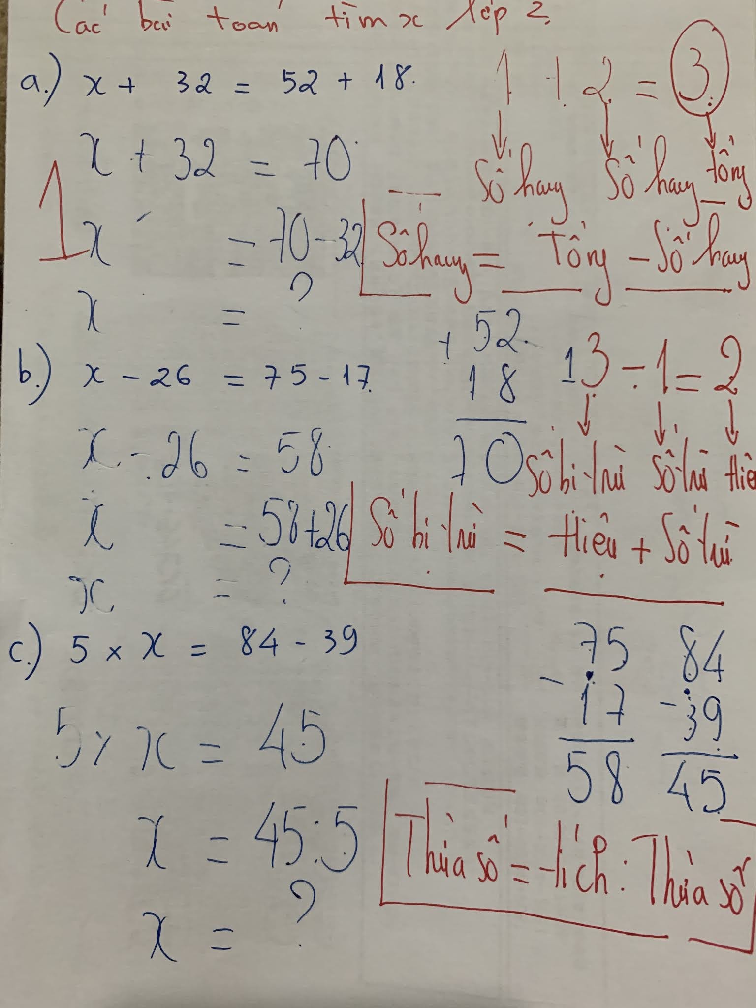 Các Bài Toán Tìm X Lớp 2 Biết X + 32 = 52 + 18 , X - 26 = 75 - 17 , 5Xx= 84  - 39 - Sáng Tạo Xanh