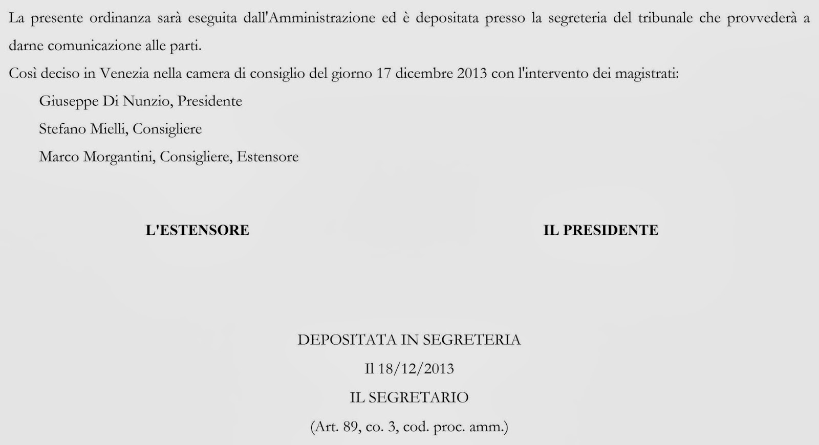 Estratto dell'Ordinanza Cautelare del TAR del Veneto, inerente la DGRV