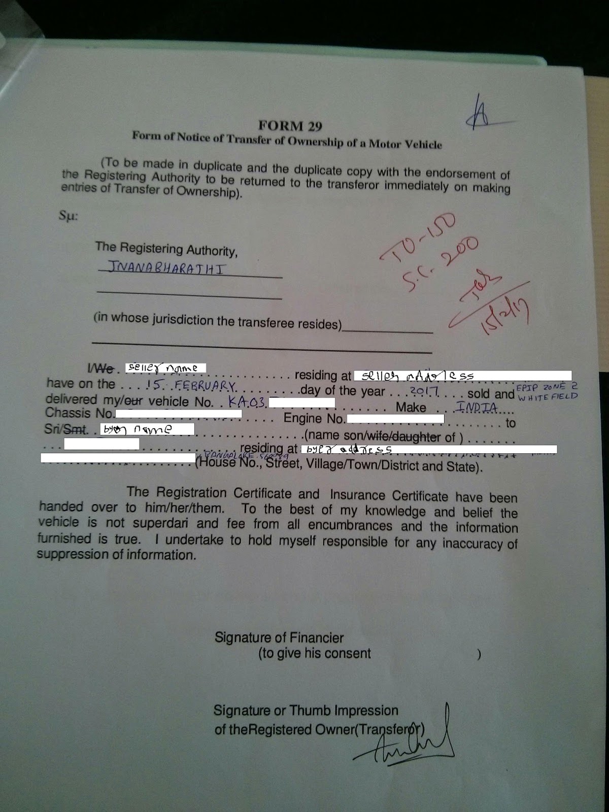 My Experience To Help Others Two wheeler ownership change/transfer