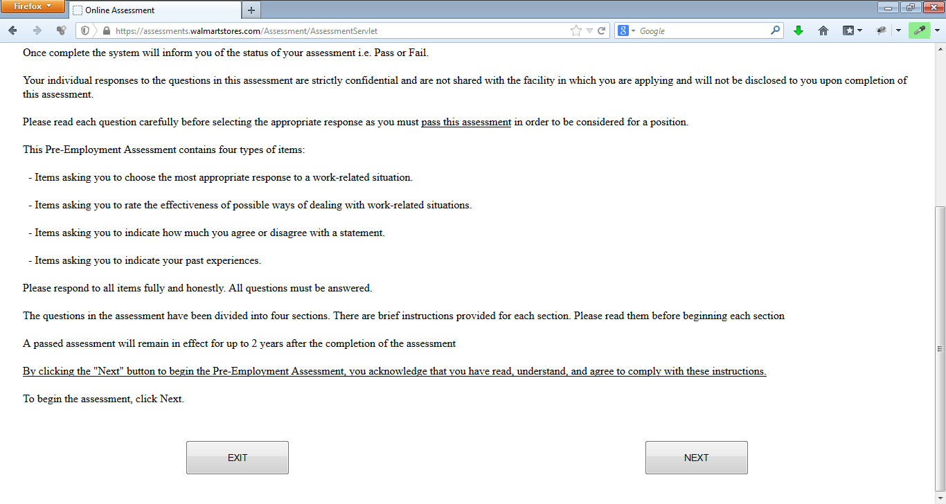 Assessment Answers: Walmart Retail Pre-Employment Assessment Instructions