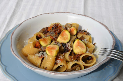 melanzane, guanciale di Amatrice, pecorino romano, fichi