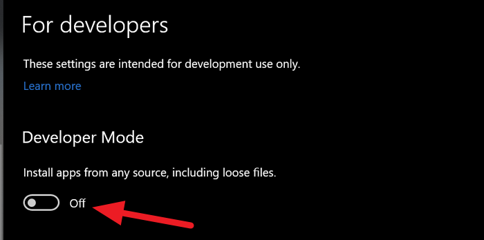 Modalità sviluppatore su Windows 10