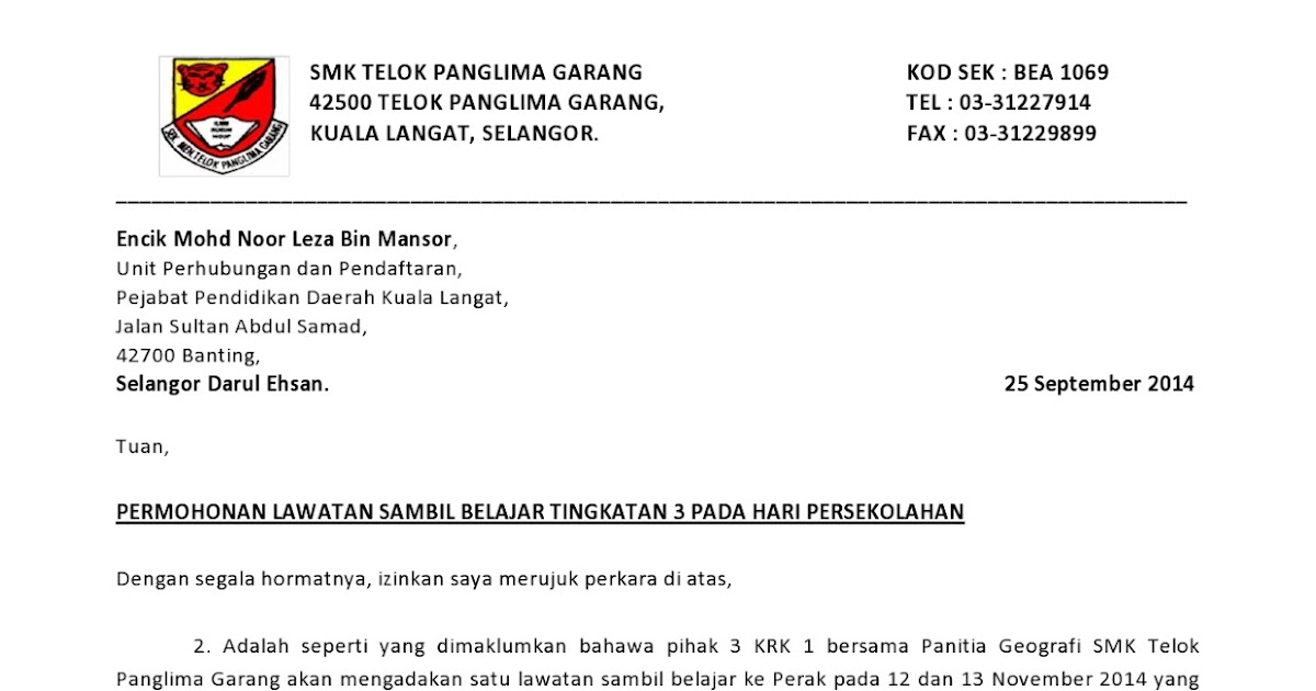 Surat Rasmi Permohonan Bekalan Elektrik Rasmi My