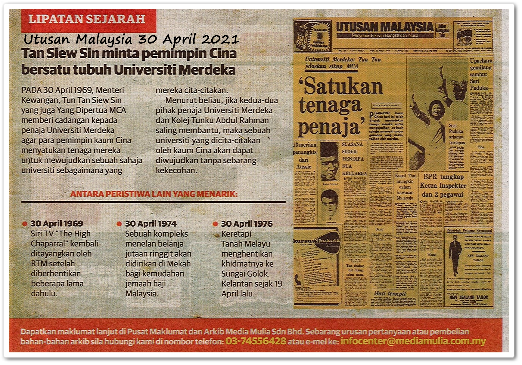 Lipatan sejarah 30 April - Keratan akhbar Utusan Malaysia 30 April 2021