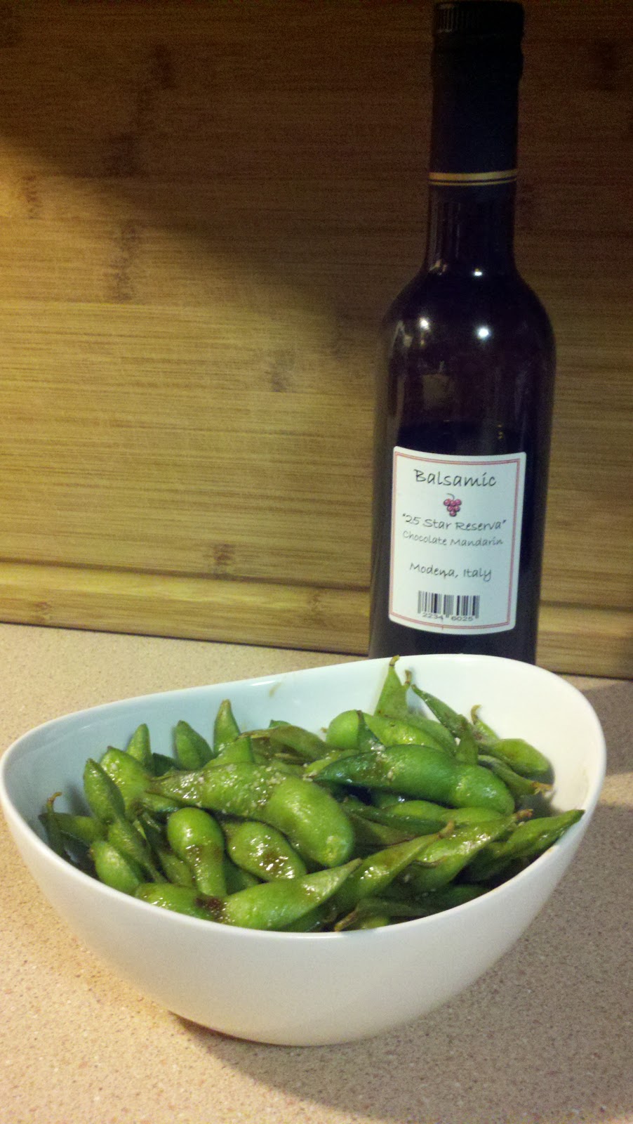 OliveNGrape Customer Recipe Steamed Edamame with Balsamic Vinegar