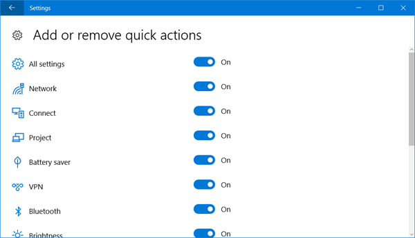 actions rapides windows 10