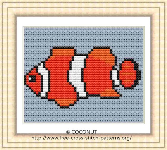 Ocellaris clownfish, Free and easy printable cross stitch pattern