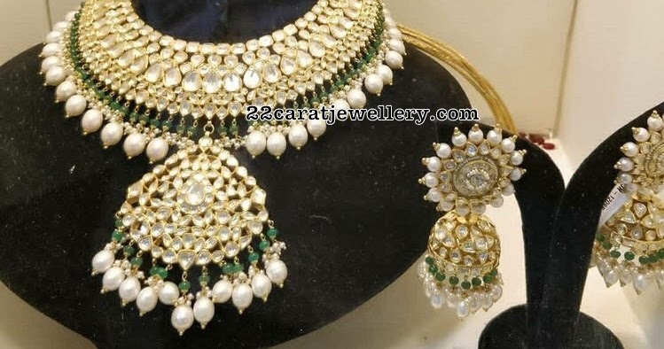 Big Polki Choker Large Jhumkas - Jewellery Designs