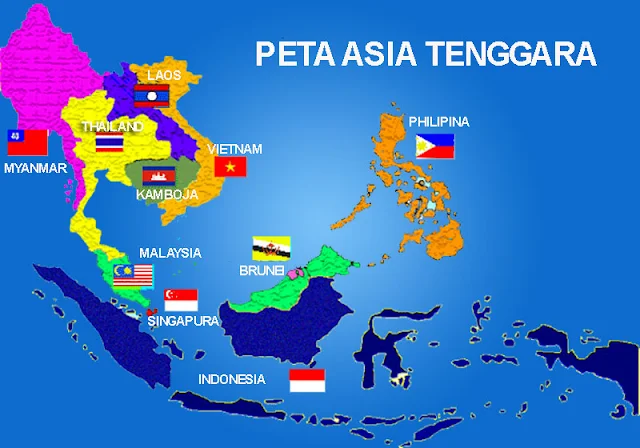Gambar Peta Asia Tenggara lengkap Bendera