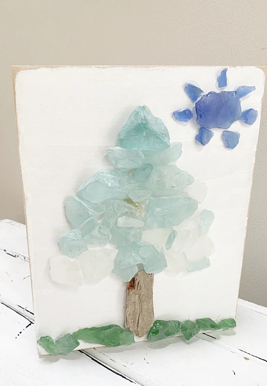 sea glass tree with sun on white background