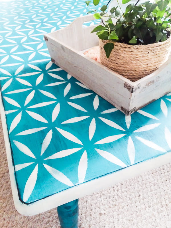 turquoise stenciled coffee table
