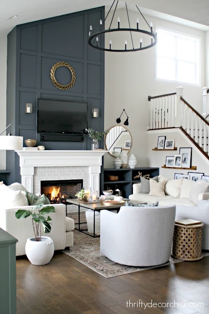 tall fireplace with built ins