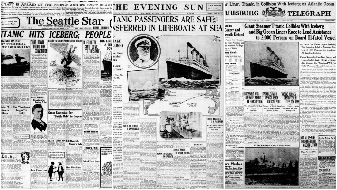 Titanic Newspaper Front Pages With the First Stories of the Disaster