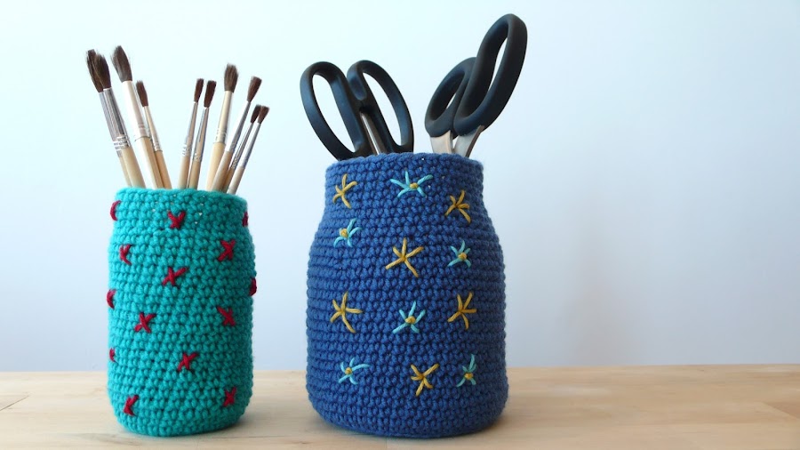 Tarros forrados ganchillo