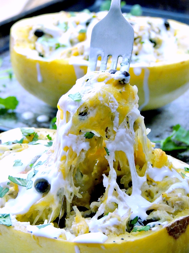 Spaghetti Squash Chicken Enchilada Bowls are a healthy, low calorie, low carb way to enjoy your favorite Mexican flavors. From www.bobbiskozykitchen.com