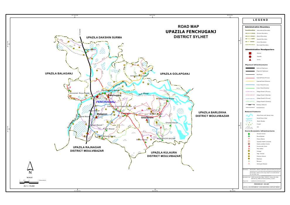 Fenchuganj Upazila Road Map Sylhet District Bangladesh