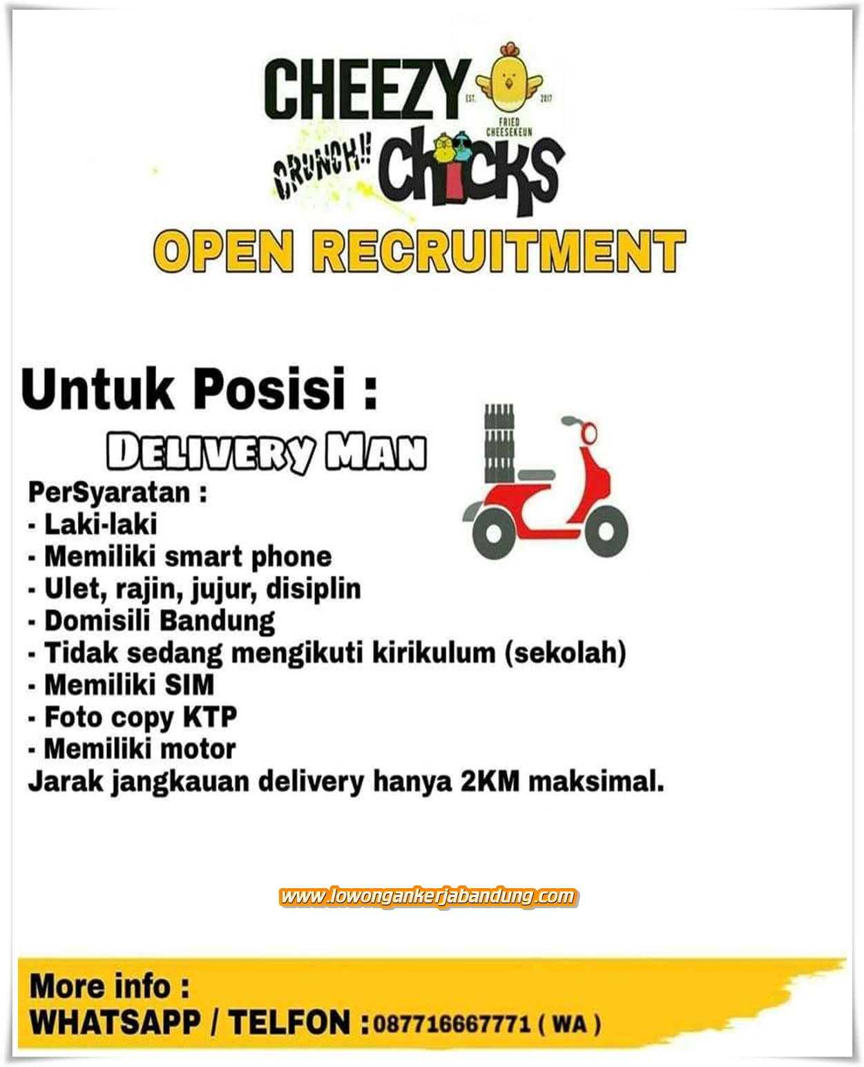Lowongan Kerja Delivery Man Cheezy Chicks Bandung Lowongan Kerja Bandung Lowongankerjabandung Com