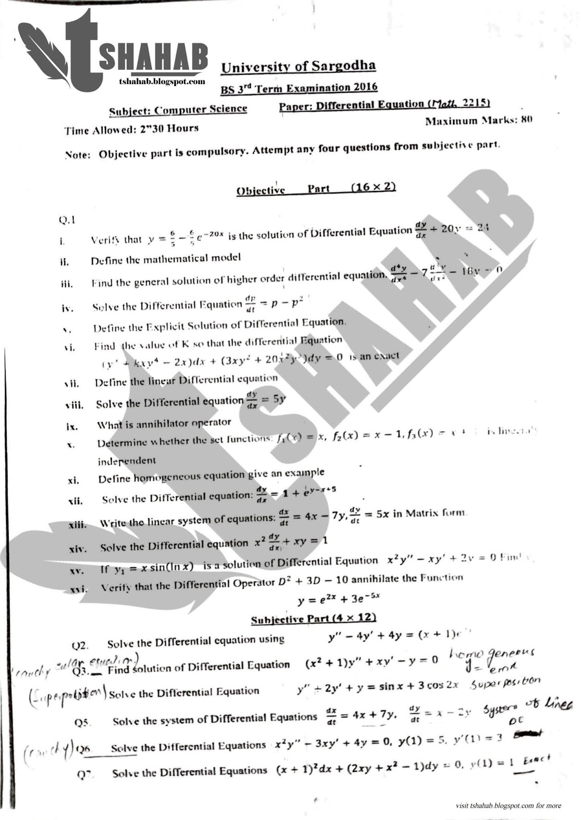 Differential equations problems and solutions picture