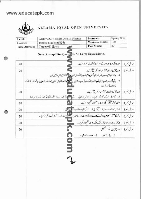 aiou-bed-islamic-studies-past-papers