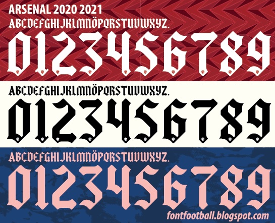 arsenal jersey font 2020