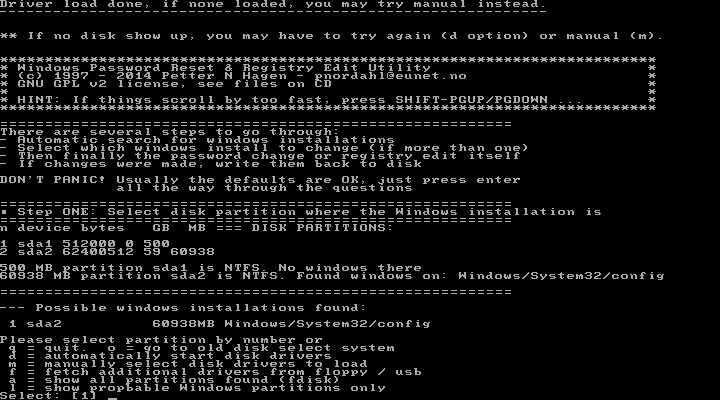 Offline NT Password & Registry Editor, installazioni di Windows Offline NT Password & Registry Editor, installazioni di Windows